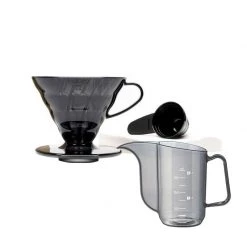 Hario V60 Coffee Dripper Set Transparent Black Size 02 + Hario V60 Drip Kettle AIR Bundle